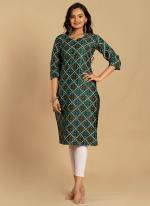 Viscose Green Daily Wear Foil Work Readymade Kurti With Leggings